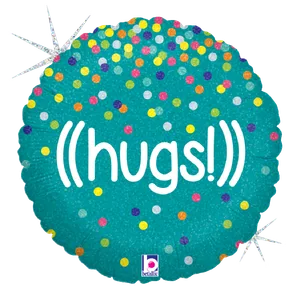 18" GLITTERING HUGS GET WELL GLITTER HOLOGRAPHIC