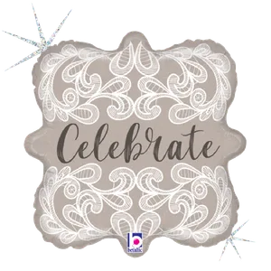 18" LACE CELEBRATE GLITTER HOLOGRAPHIC SQUARE 