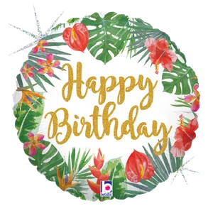 18" TROPICAL BIRTHDAY GLITTER HOLOGRAPHIC