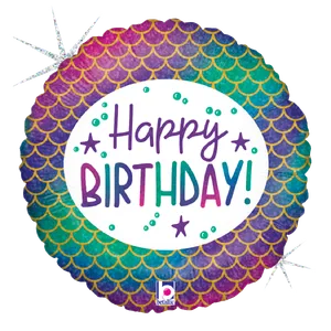 18" GLITTER MERMAID BIRTHDAY HOLOGRAPHIC