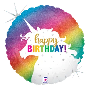 18" GLITTER UNICORN BIRTHDAY HOLOGRAPHIC