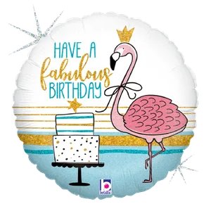 18" FABULOUS FLAMINGO BIRTHDAY HOLOGRAPHIC