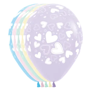 11" ASSORTED HEARTS PASTEL MATTE ALL OVER