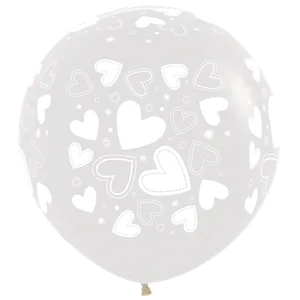 24" ASSORTED HEARTS CRYSTAL CLEAR ALL OVER