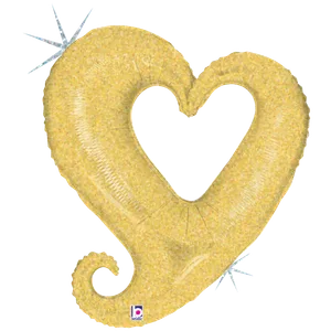 37" CHAIN OF HEARTS GOLD HOLOGRAPHIC SHAPE 