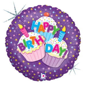 18" HAPPY BIRTHDAY CUPCAKE HOLOGRAPHIC