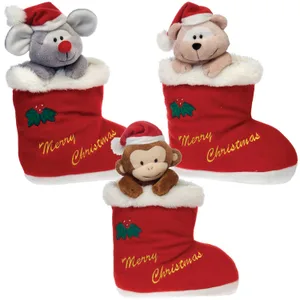 10.5" CHRISTMAS ANIMALS IN SANTA'S BOOT