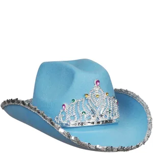 COWBOY HAT WITH SEQUINS & TIARA BLUE
