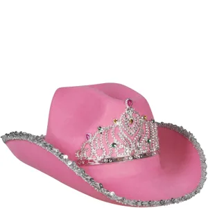 COWBOY HAT WITH SEQUINS & TIARA PINK