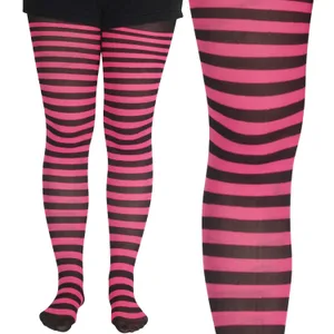 HOT PINK/BLACK STRIPED PANTY HOSE