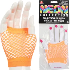 NEON ORANGE MESH FINGERLESS GLOVES