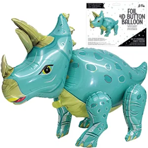 PLAYFUL TRICERATOPS DINOSAUR BLUE 4D BUTTON AIR INFLATE