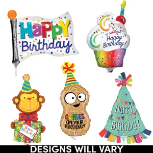 14" BIRTHDAY SHAPES AIR-INFLATED ASST