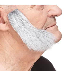 L SHAPED SIDEBURNS FAKE MUTTON CHOPS REALISTIC GRAY & WHITE