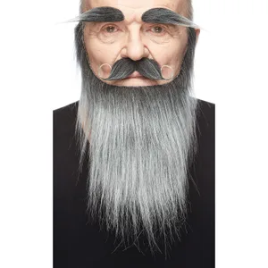 MEDIEVAL KING FAKE MUSTACHE BEARD & EYEBROWS SALT & PEPPER