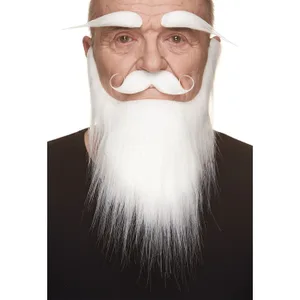 FAKE MUSTACHE BEARD & EYEBROWS WHITE