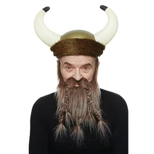 VIKING FAKE MUSTACHE & BEARD BROWN & GRAY