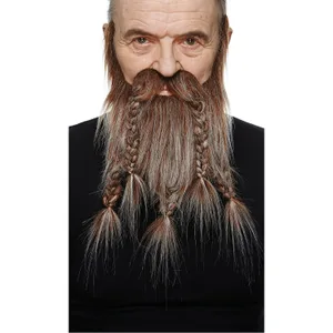 VIKING DWARF FAKE BEARD BROWN & GRAY