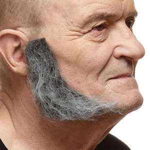 L SHAPED SIDEBURNS FAKE MUTTON CHOPS REALISTIC SALT & PEPPER