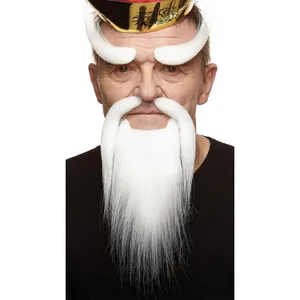 SHAOLIN MONK FAKE MUSTACHE BEARD & EYEBROWS WHITE