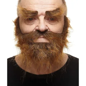 TRAPPER FAKE MUSTACHE BEARD & EYEBROWS BROWN