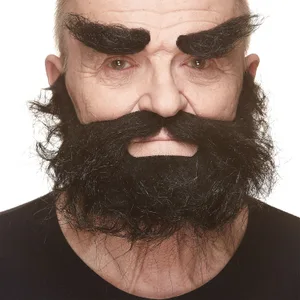 TRAPPER FAKE MUSTACHE BEARD & EYEBROWS BLACK