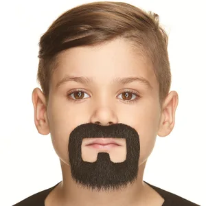 INMATE FAKE MUSTACHE & BEARD FOR KIDS BLACK LUSTROUS