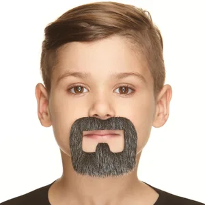 INMATE FAKE MUSTACHE & BEARD FOR KIDS SALT & PEPPER