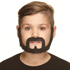 SQUATTER FAKE MUSTACHE & BEARD FOR KIDS BLACK LUSTROUS