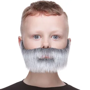 NOBLEMAN FAKE MUSTACHE & BEARD FOR KIDS GRAY & WHITE