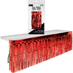 RED FOIL FRINGE TABLE SKIRT