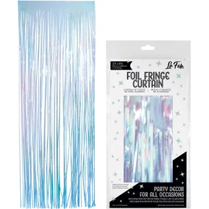 BLUE IRIDESCENT FOIL FRINGE CURTAIN
