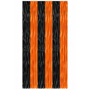 ORANGE & BLACK FOIL FRINGE CURTAIN