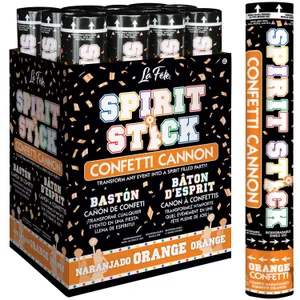 12" CONFETTI SPIRIT STICK CANNON ORANGE