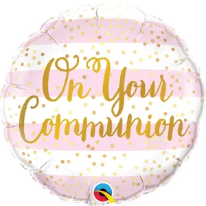 18" ON YOUR COMMUNION PINK STRIPES