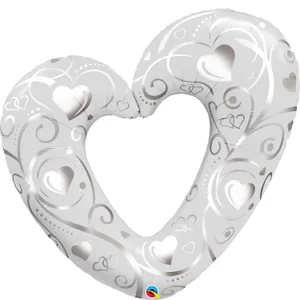 42" HEARTS & FILIGREE PEARL WHITE HELIUM SHAPE