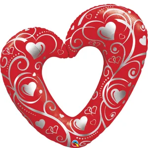 42" HEARTS & FILIGREE RED SHAPE
