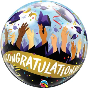 22" CONGRATULATIONS GRAD CAPS BUBBLE BALLOON