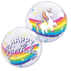 22" Birthday Rainbow Unicorn Bubble Balloon