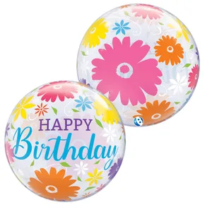 22" Birthday Flowers & Filigree Bubble Balloon
