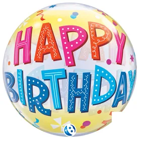 22" Birthday Fun & Yellow Bands Bubble Balloon