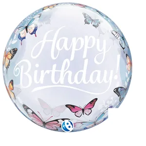 22" Birthday Soft Butterflies Bubble Balloon