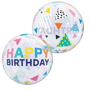 22" Birthday Rainbow Triangles Bubble Balloon