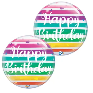 22" Birthday Bright Rainbow Stripes Bubble Balloon