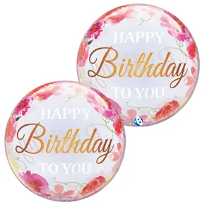 22" Birthday To You Pink Peonies Bubble Balloon