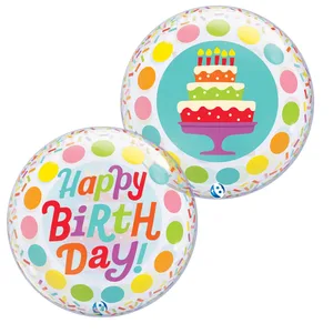 22" Birthday Cake & Colorful Dots Bubble Balloon
