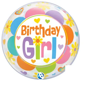 22" Birthday Girl Flowers Bubble Balloon