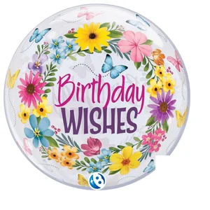 22" Birthday Wishes Floral Bubble Balloon