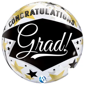 22" Graduate Black Stars Bubble Balloon