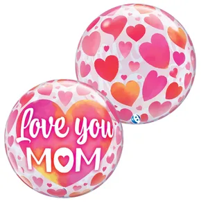 22" Love you Mom Pink Bubble Balloon